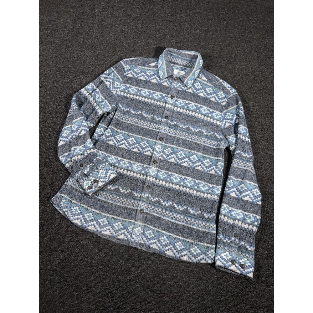 Octobre Editions Lars Shirt Men's Large Blue Aztec Fair Isle Nordic Geometric